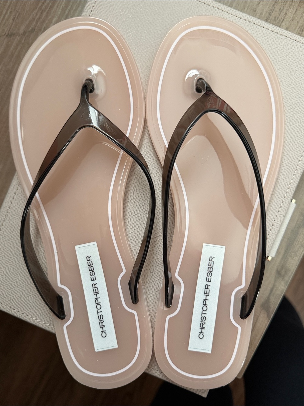 Christopher Esber Blush Pink Jelly Sandals with Black Straps